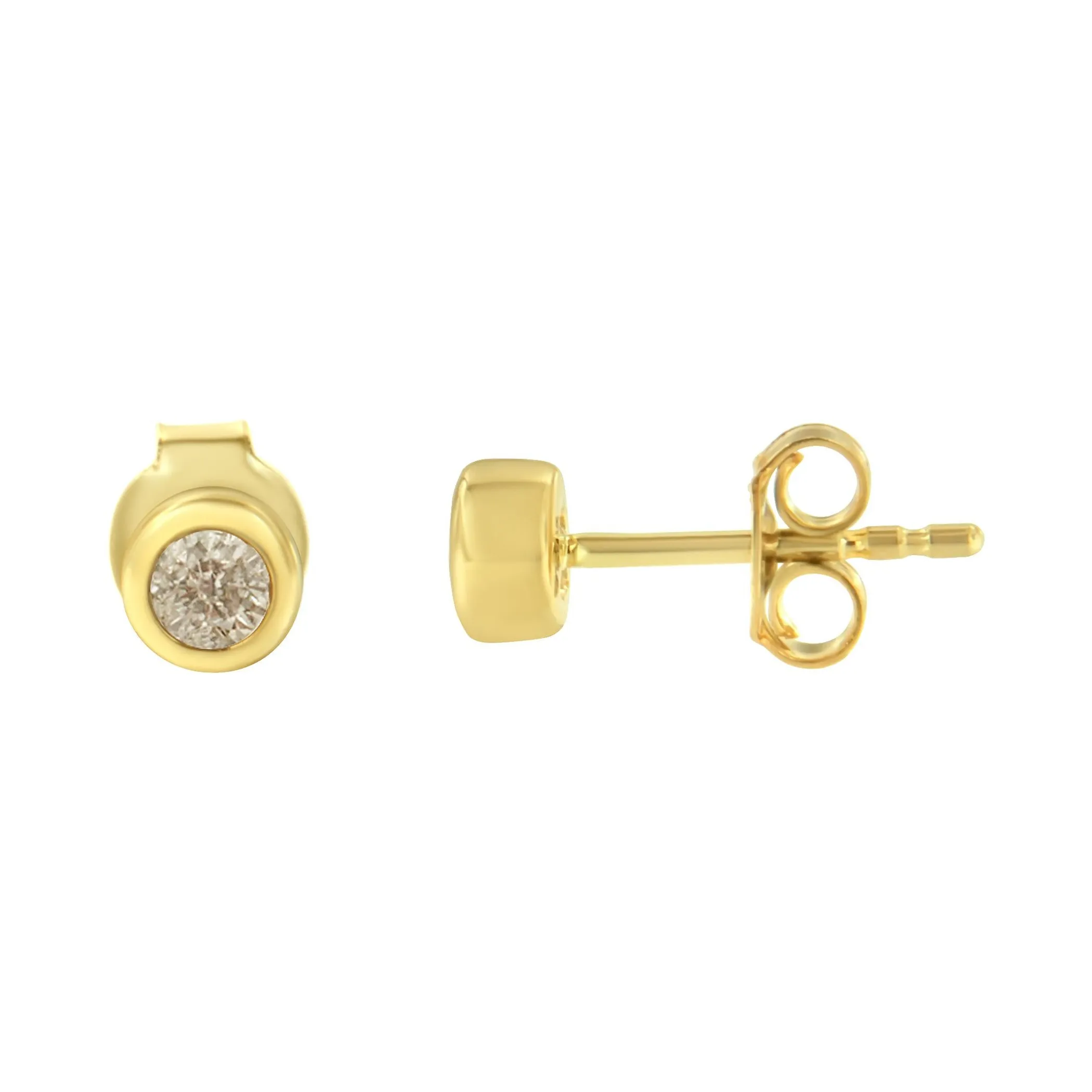 10K Yellow Gold 1/5 Cttw Round Brilliant-Cut Near Colorless Diamond Bezel-Set Stud Earrings (J-K Color, I1-I2 Clarity)