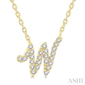 1/10 Ctw Initial 'W' Round cut Diamond Pendant With Chain in 10K Yellow Gold