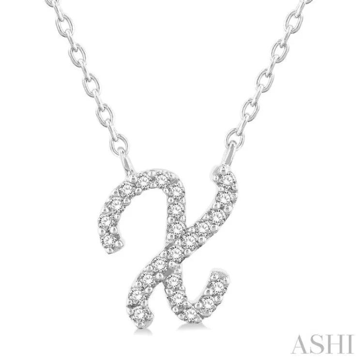 1/20 Ctw Initial 'X' Round cut Diamond Pendant With Chain in 10K White Gold