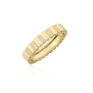 14K Gold and Diamond Pave Fluted Pinky Ring