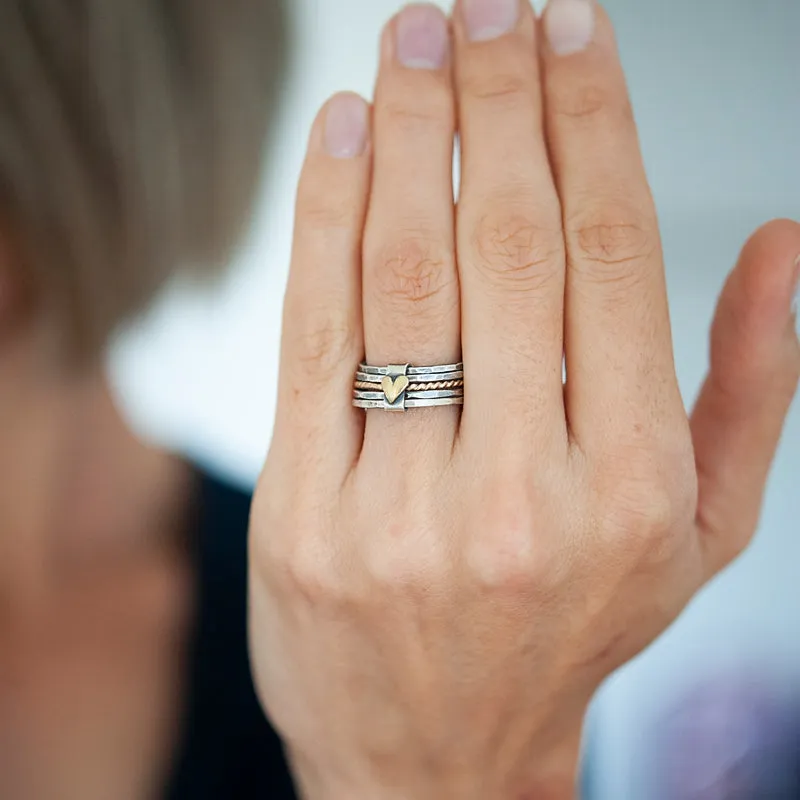 14k gold and sterling silver Bound By Love Mixed Metal Ring Set