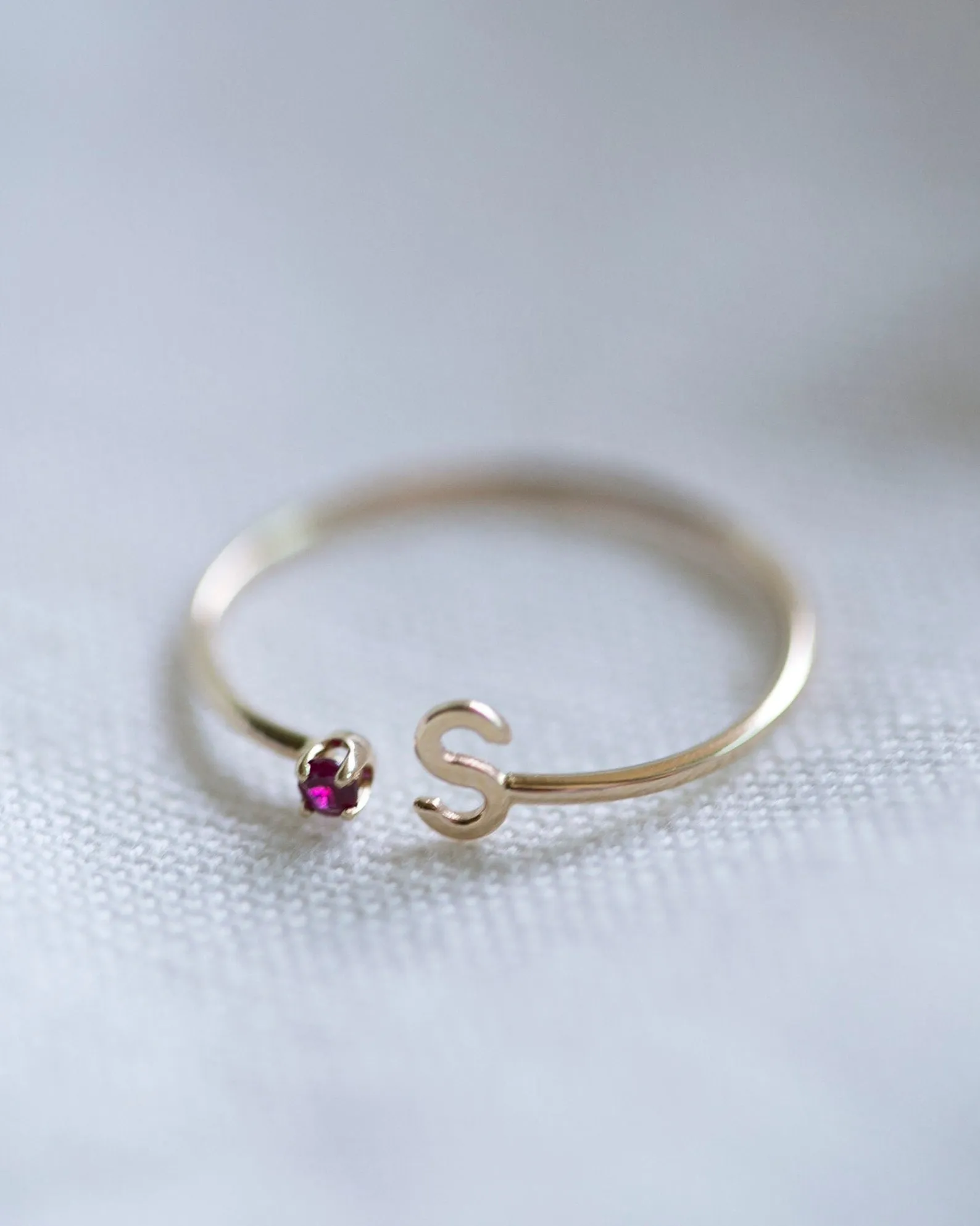 14k Gold Initial Ring with Birthstone