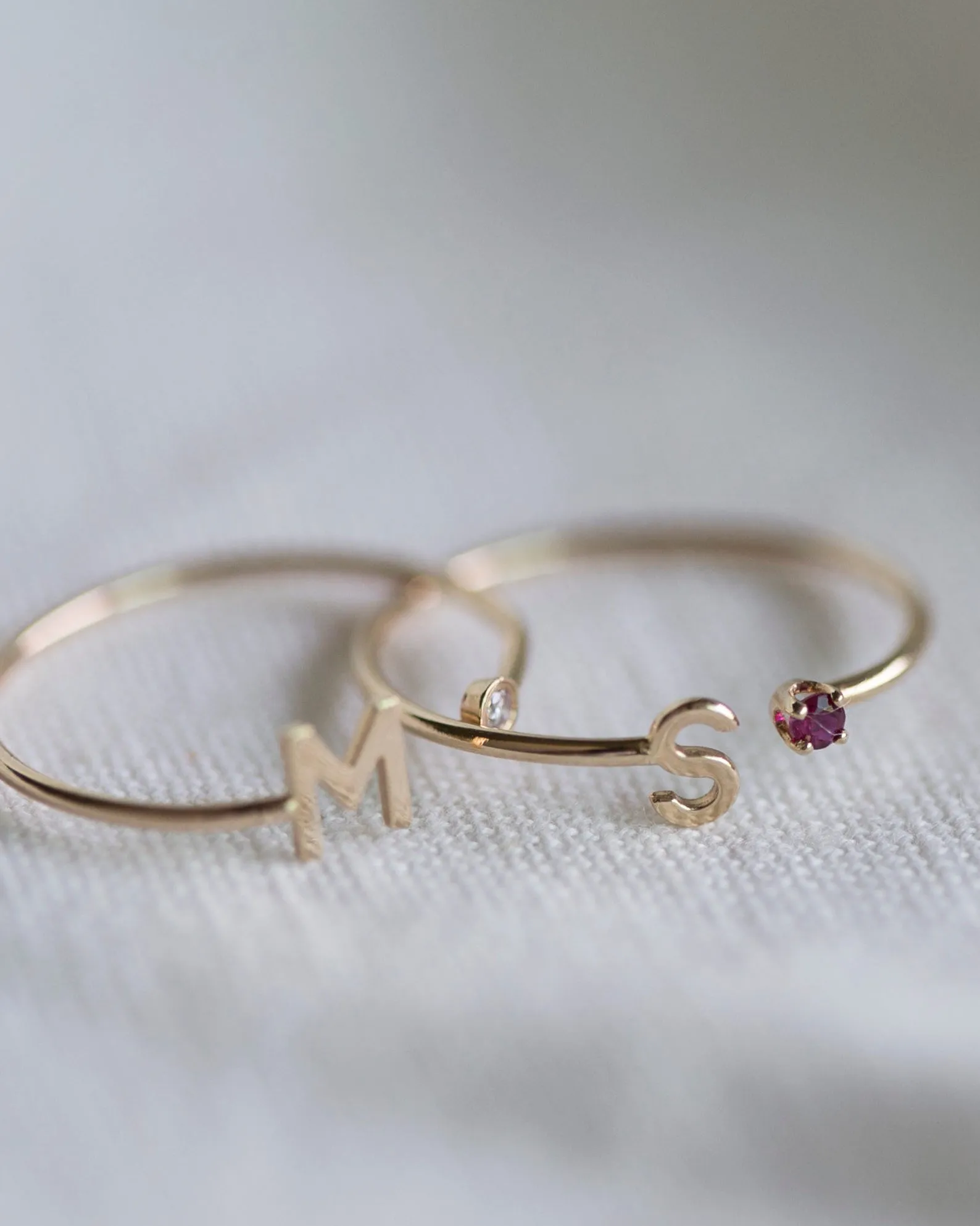 14k Gold Initial Ring with Birthstone