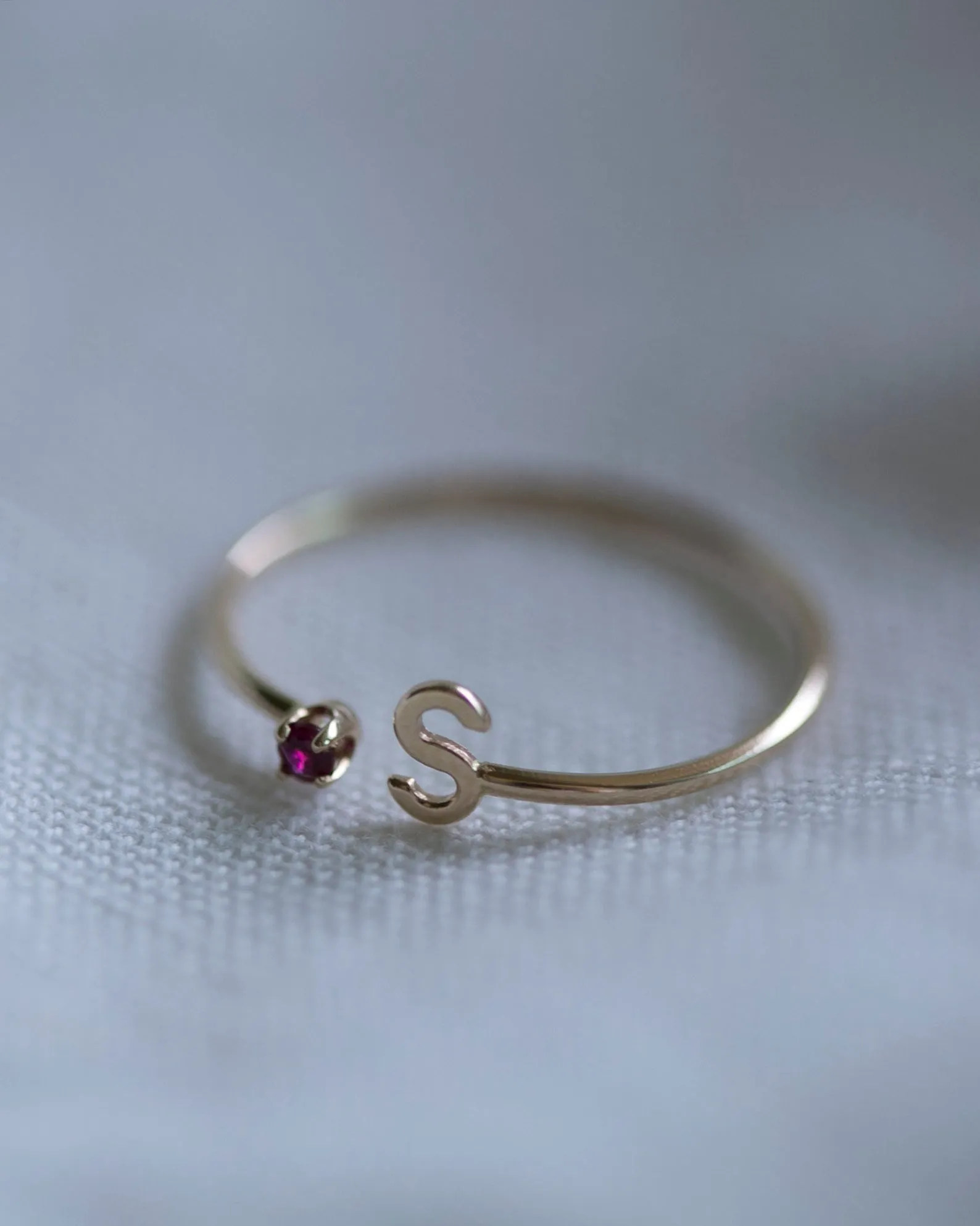 14k Gold Initial Ring with Birthstone