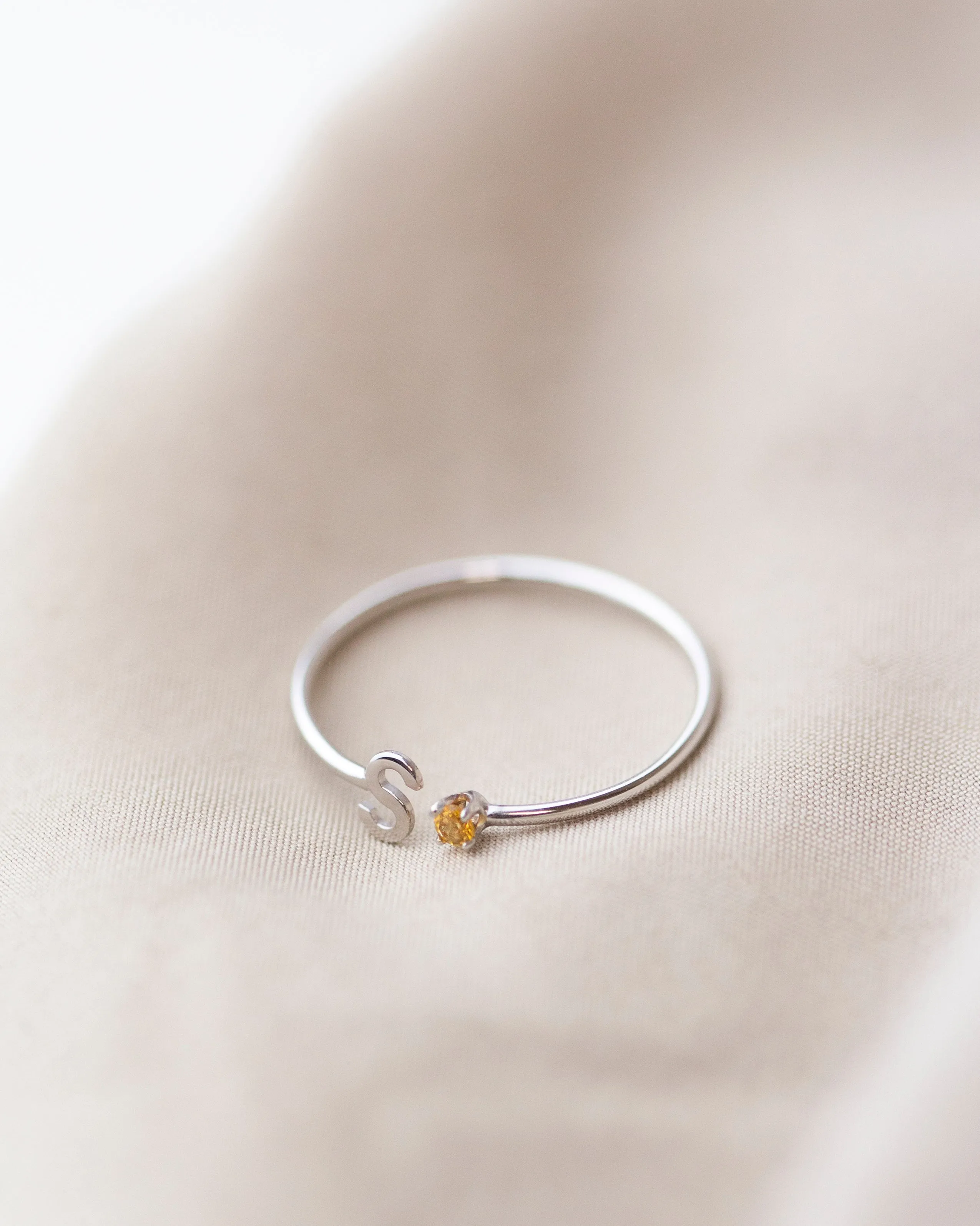 14k Gold Initial Ring with Birthstone