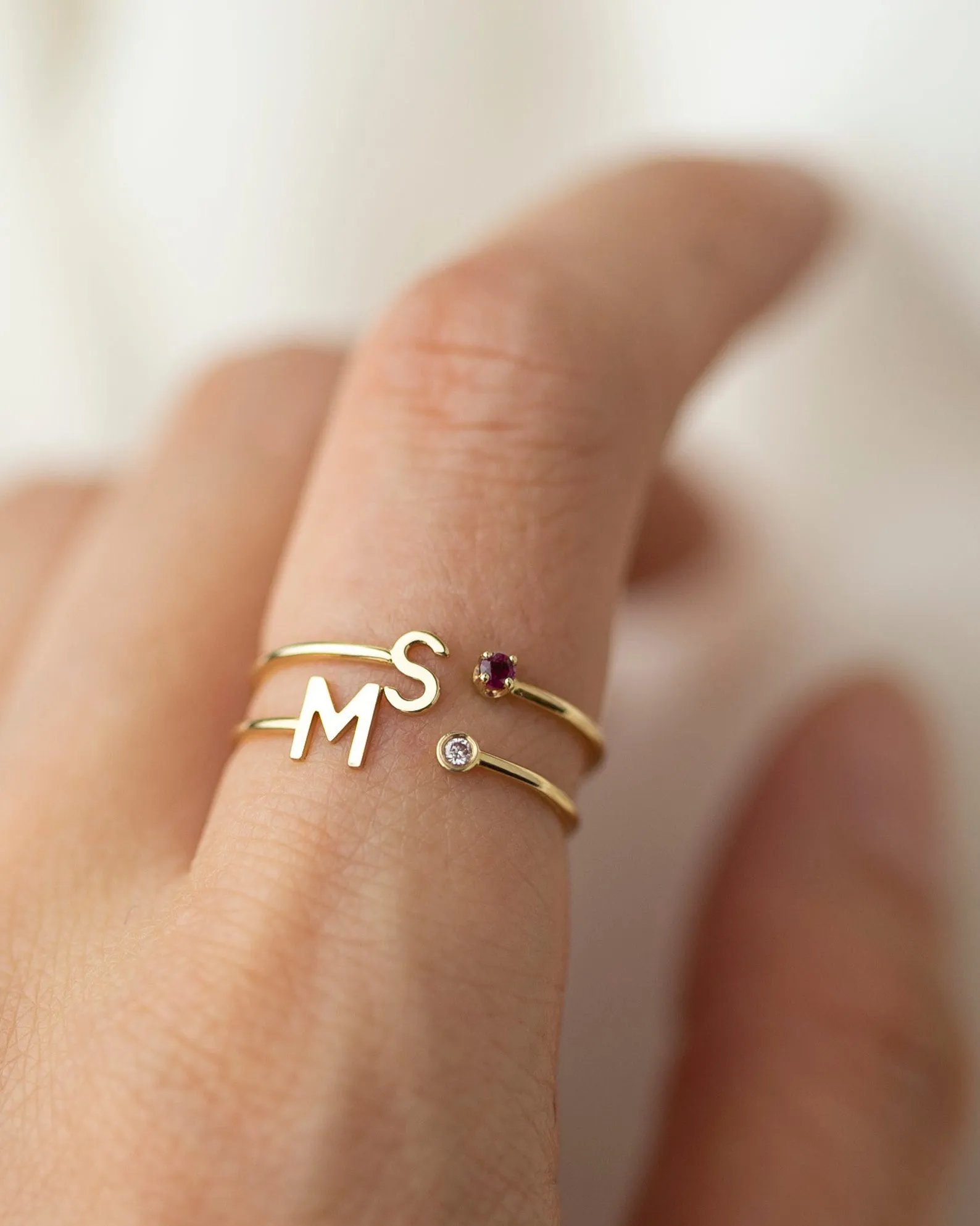 14k Gold Initial Ring with Birthstone