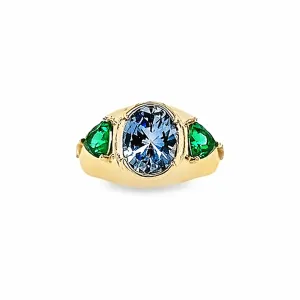 14K Gold Tanzanite and Green Onyx Gemstones Ring