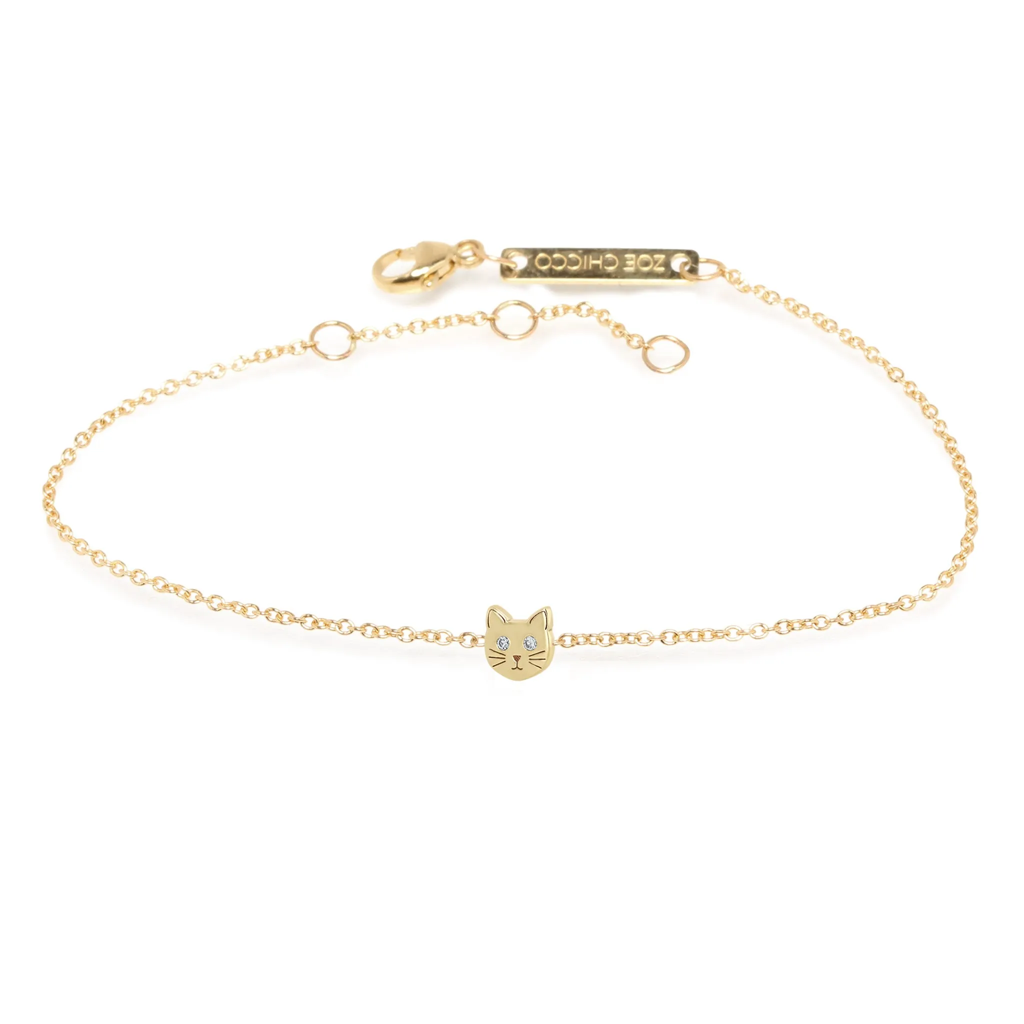 14k Itty Bitty Cat with Diamond Eyes Bracelet