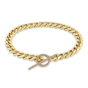 14k Large Curb Chain Pavé Diamond Toggle Bracelet