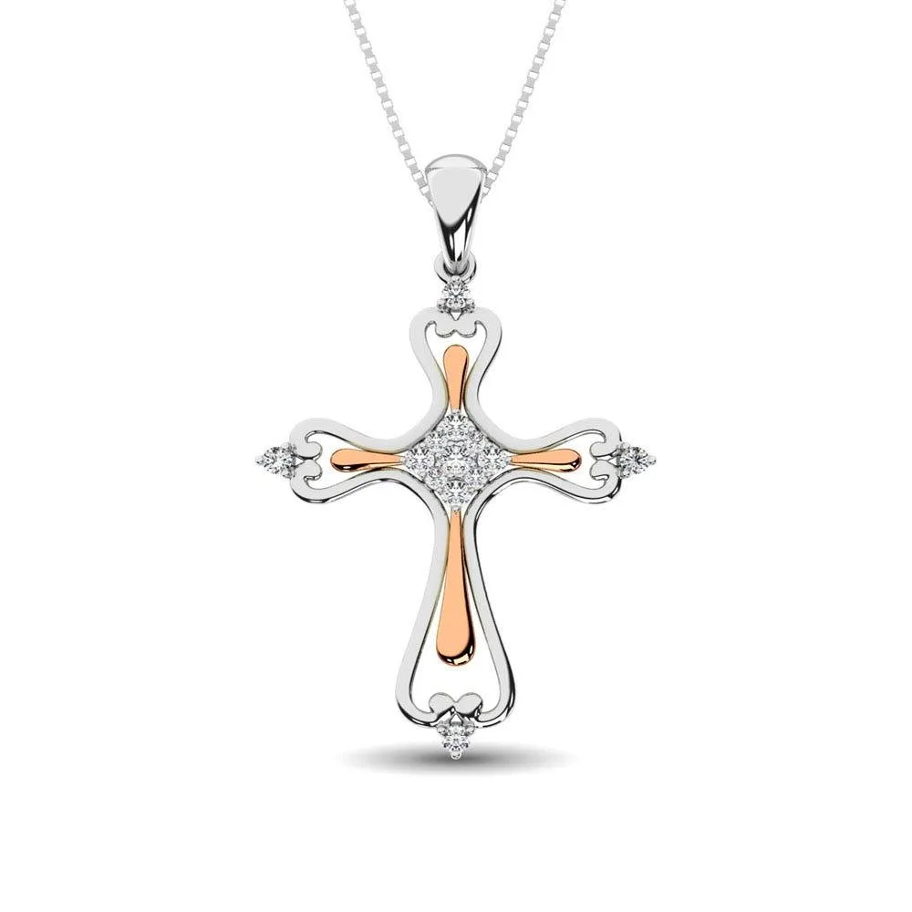 14K Two Tone 1/8 Ct.Tw. Diamond Cross Pendant