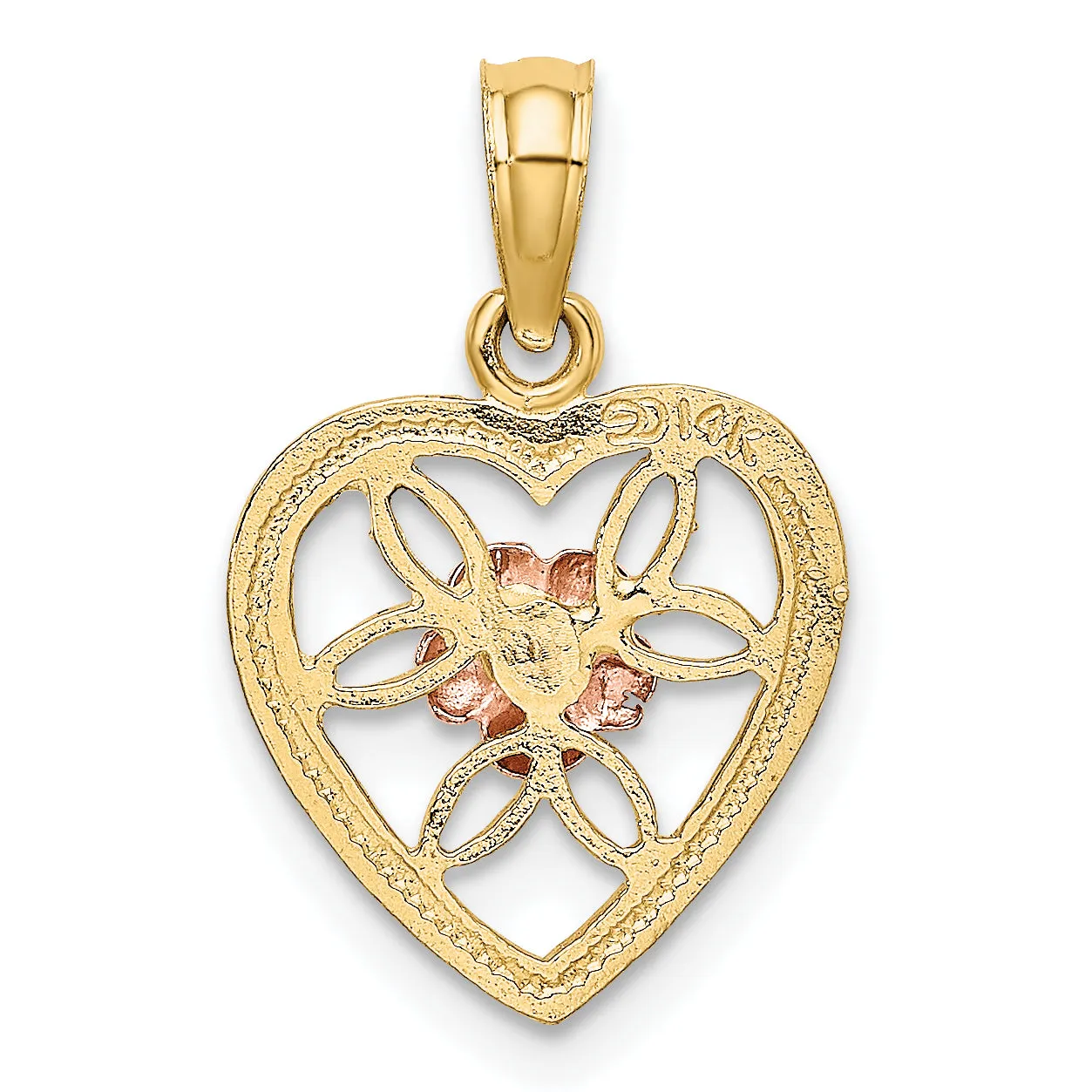 14k Two-Tone Gold Heart Flower Inside Pendant