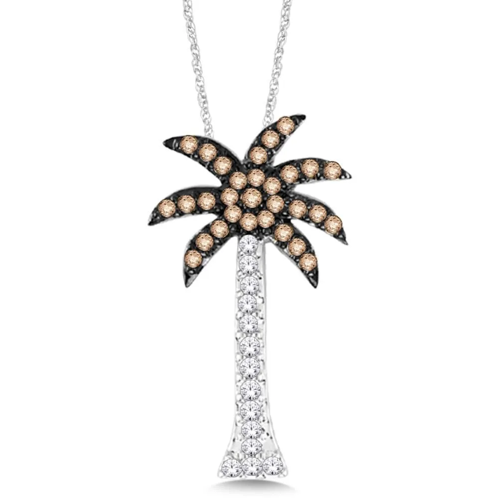 14K White Gold 1/10 Ct Diamond Palm Tree Pendant