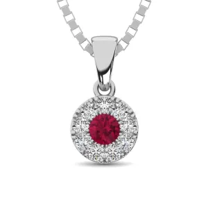 14K White Gold Diamond 1/4 Ct.Tw. and Ruby Pendant