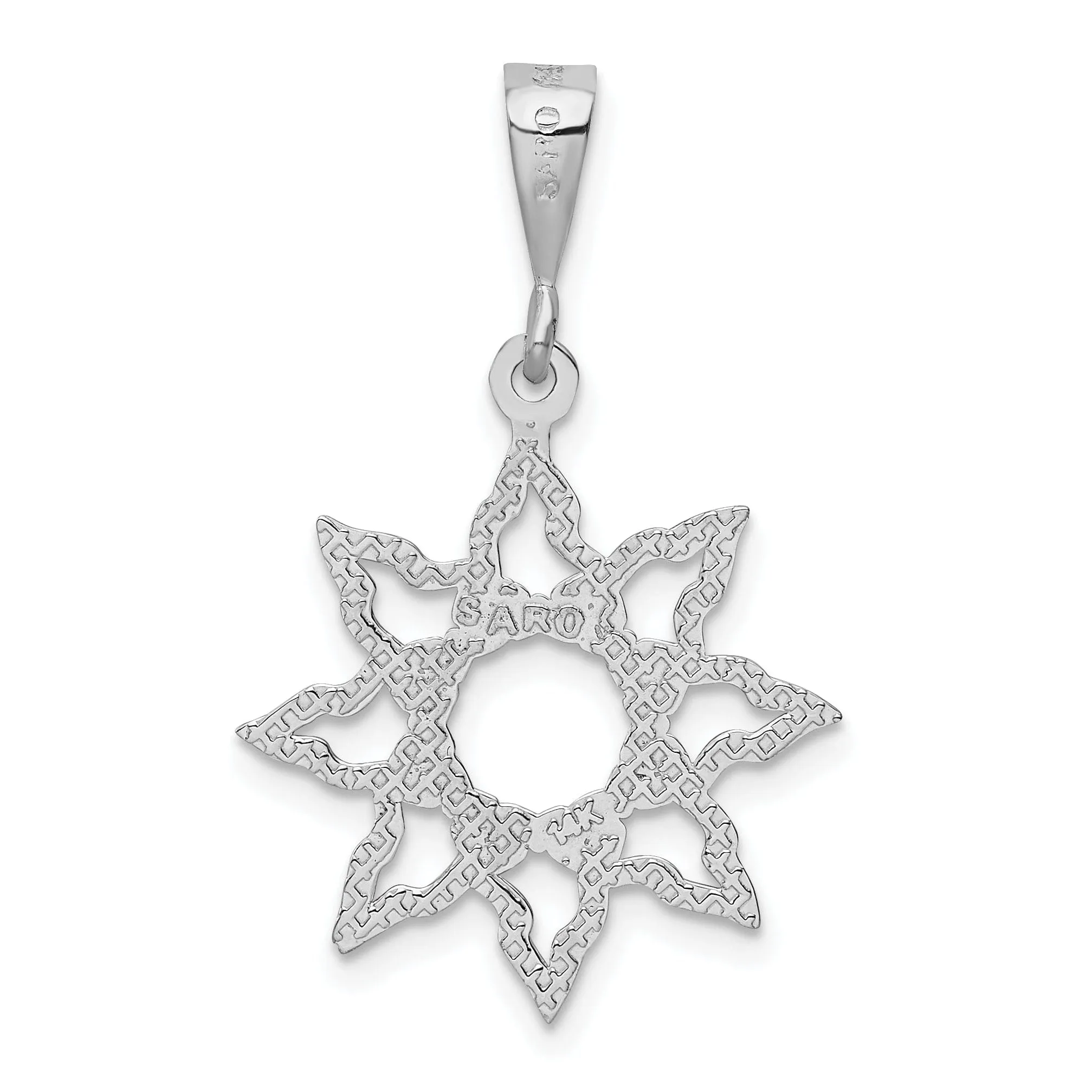 14k White Gold Textured Polished Finish Sun Design Charm Pendant