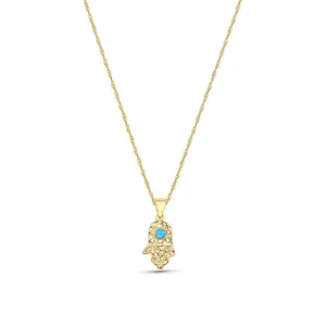 14K Yellow Gold Hand Blue Opal 3mm Pendant