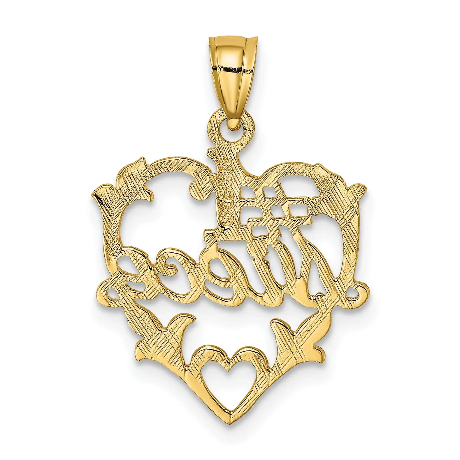 14K Yellow Gold Polished Textured Finish Flat Back #1 NIECE Heart in Heart Design Charm Pendant