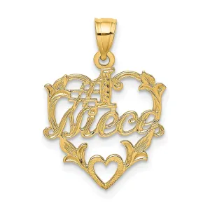 14K Yellow Gold Polished Textured Finish Flat Back #1 NIECE Heart in Heart Design Charm Pendant