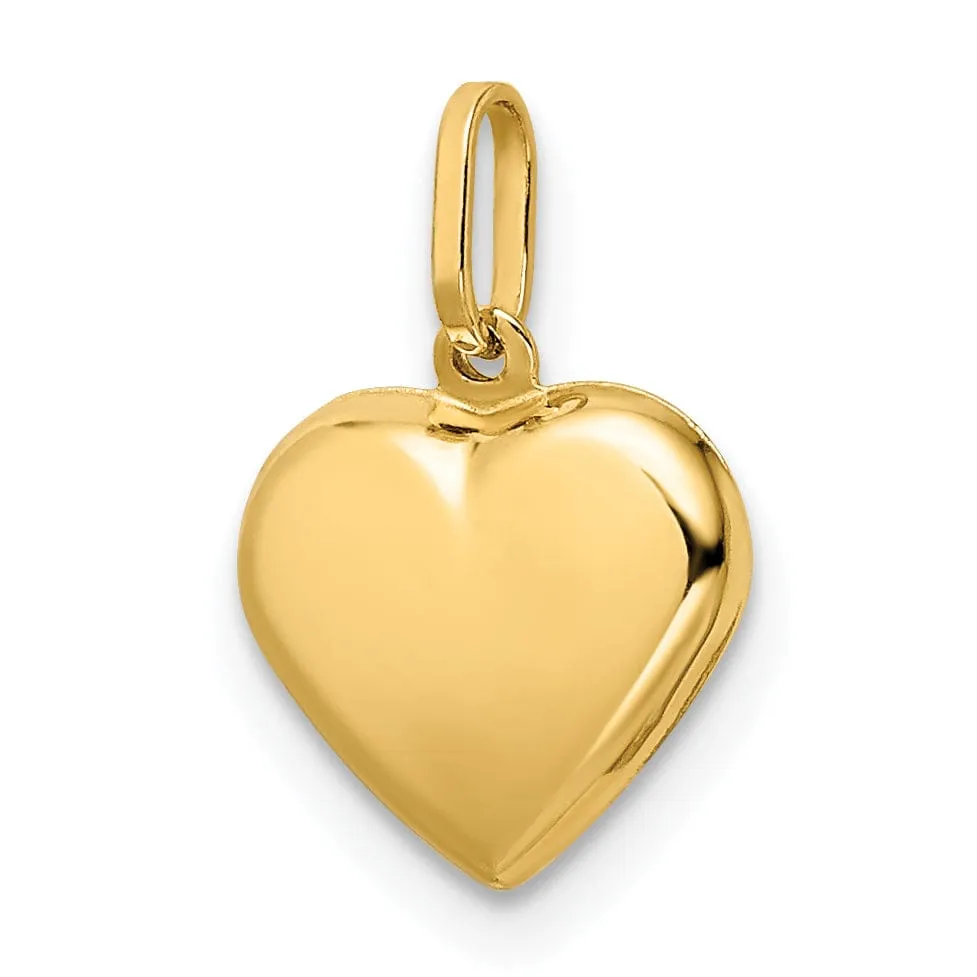 14k Yellow Gold Semi-Solid Women's Polished Finish 3-Dimensional Puffed Heart Shape Design Charm Pendant