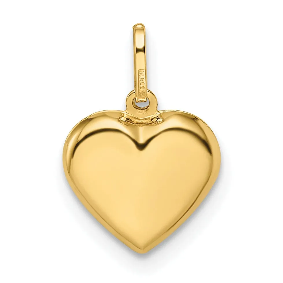 14k Yellow Gold Semi-Solid Women's Polished Finish 3-Dimensional Puffed Heart Shape Design Charm Pendant