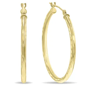 14K Yellow Gold Shiny Diamond Cut Engraved Hoop Earrings 30Mm