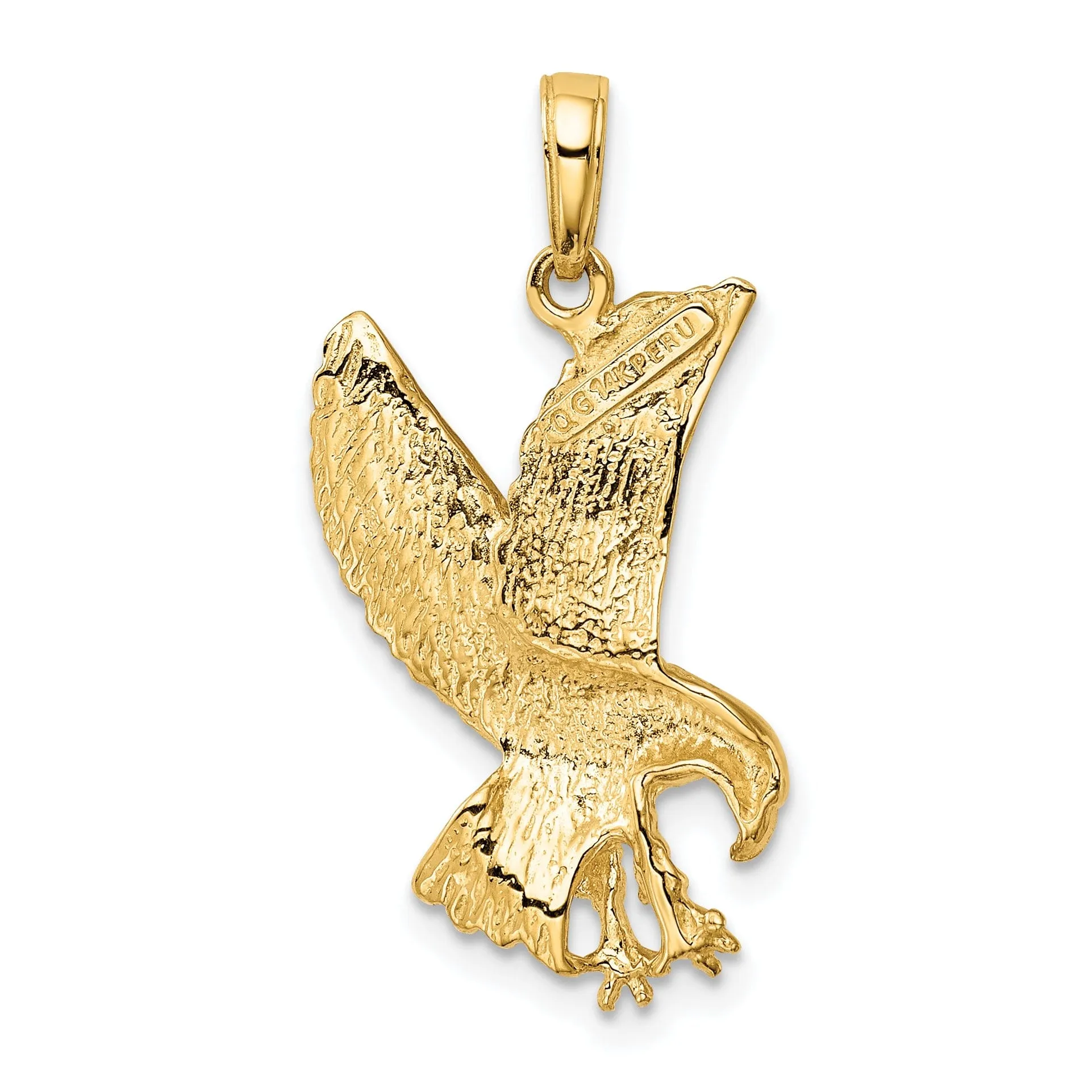 14k Yellow Gold Solid Textured Polished Finish Eagle Landing Mens Charm Pendant