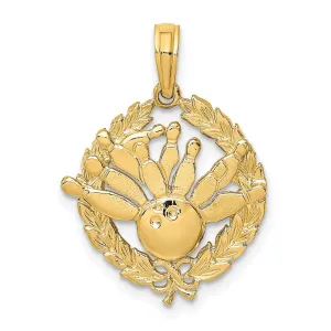 14K Yellow Gold Textured Polished Bowling Story Charm Pendant