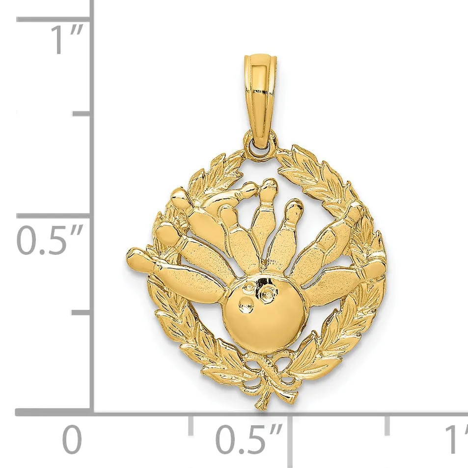 14K Yellow Gold Textured Polished Bowling Story Charm Pendant