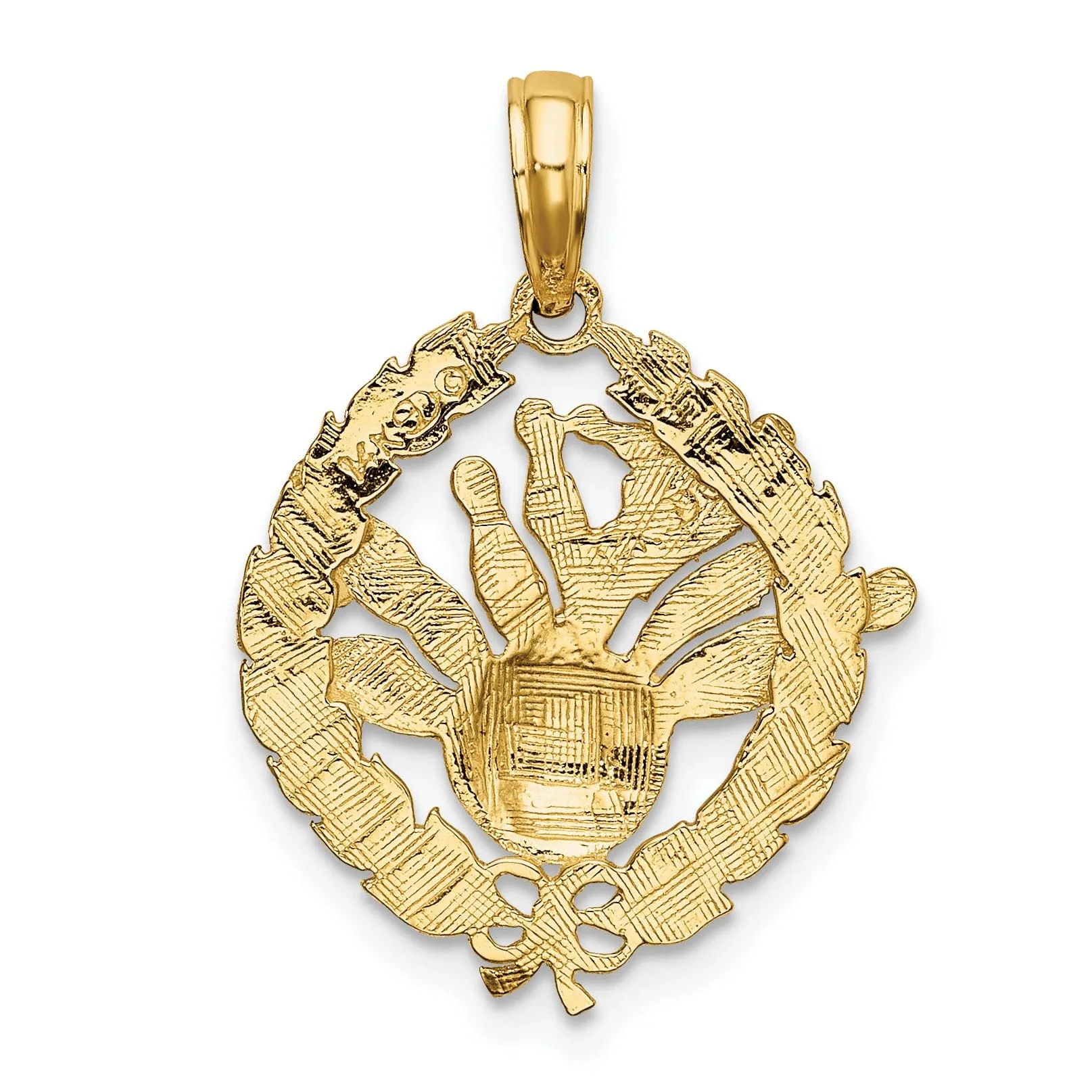 14K Yellow Gold Textured Polished Bowling Story Charm Pendant