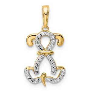 14k Yellow Gold White White Rhodium Open Back Solid Polished Diamond Cut Finish Puppy Dog Setting Design Charm Pendant