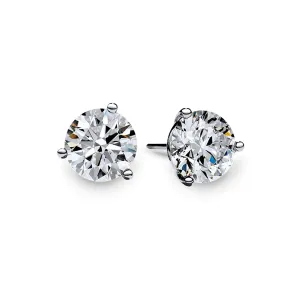 18K WHITE GOLD 2 PREMIER ROUND BRILLIANT DIAMONDS=1.03CTS 3 PRONG STUD EARRINGS