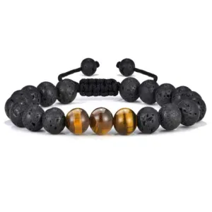 8mm Natural Yellow Tiger Eye Stone Braided Bracelet Women