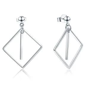 925 Sterling Silver Earrings Dangle Square Fashion Stylish Jewelry