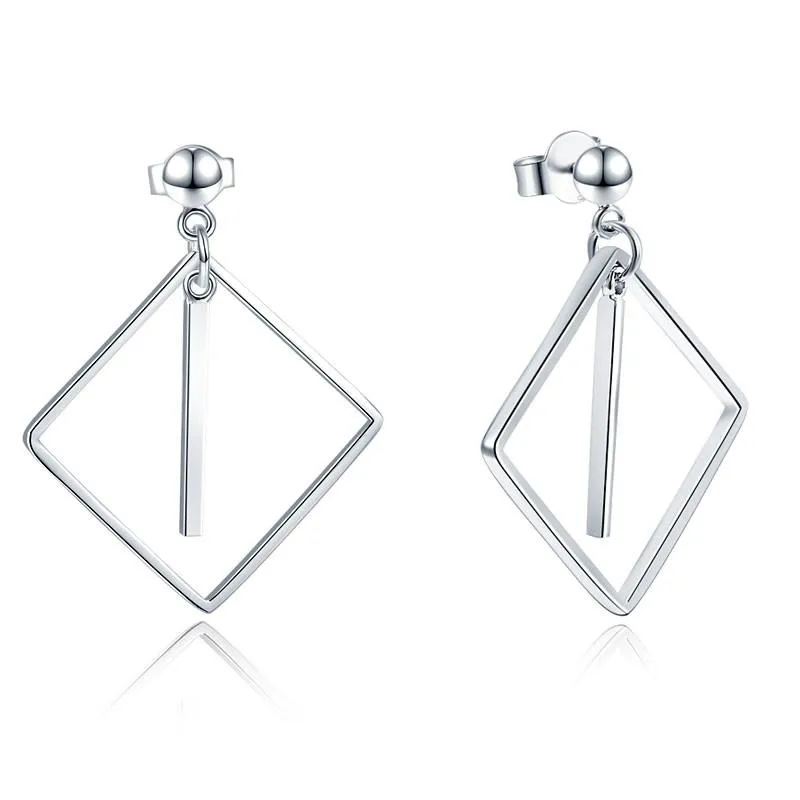 925 Sterling Silver Earrings Dangle Square Fashion Stylish Jewelry