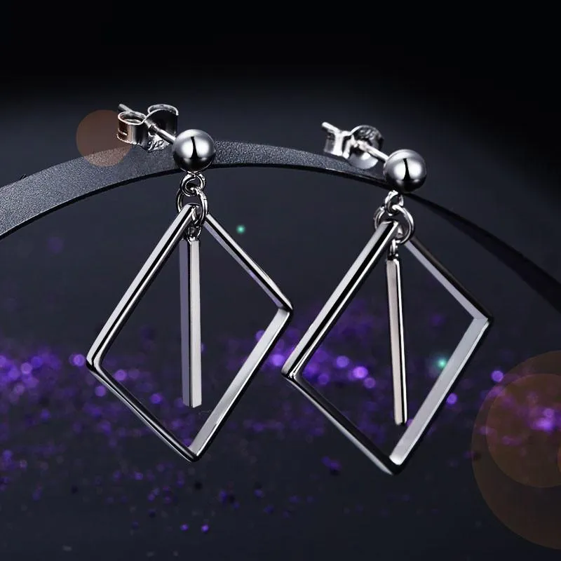 925 Sterling Silver Earrings Dangle Square Fashion Stylish Jewelry