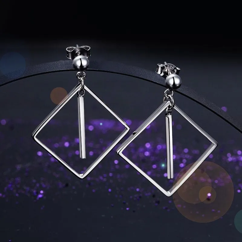 925 Sterling Silver Earrings Dangle Square Fashion Stylish Jewelry