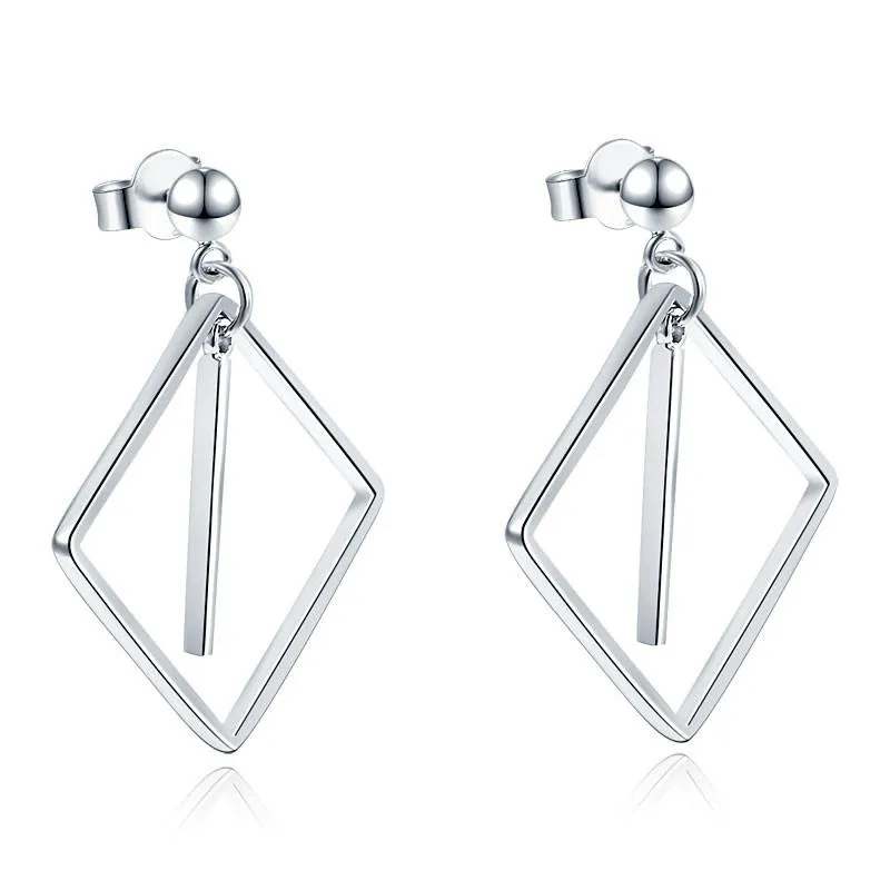 925 Sterling Silver Earrings Dangle Square Fashion Stylish Jewelry