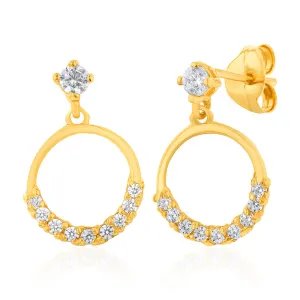 9ct Yellow Gold Zirconia Open Circle Drop Earrings