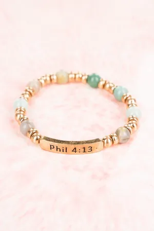 Adeline Amazonite Goldtone 'Phil 4:13'  Beaded Bracelet