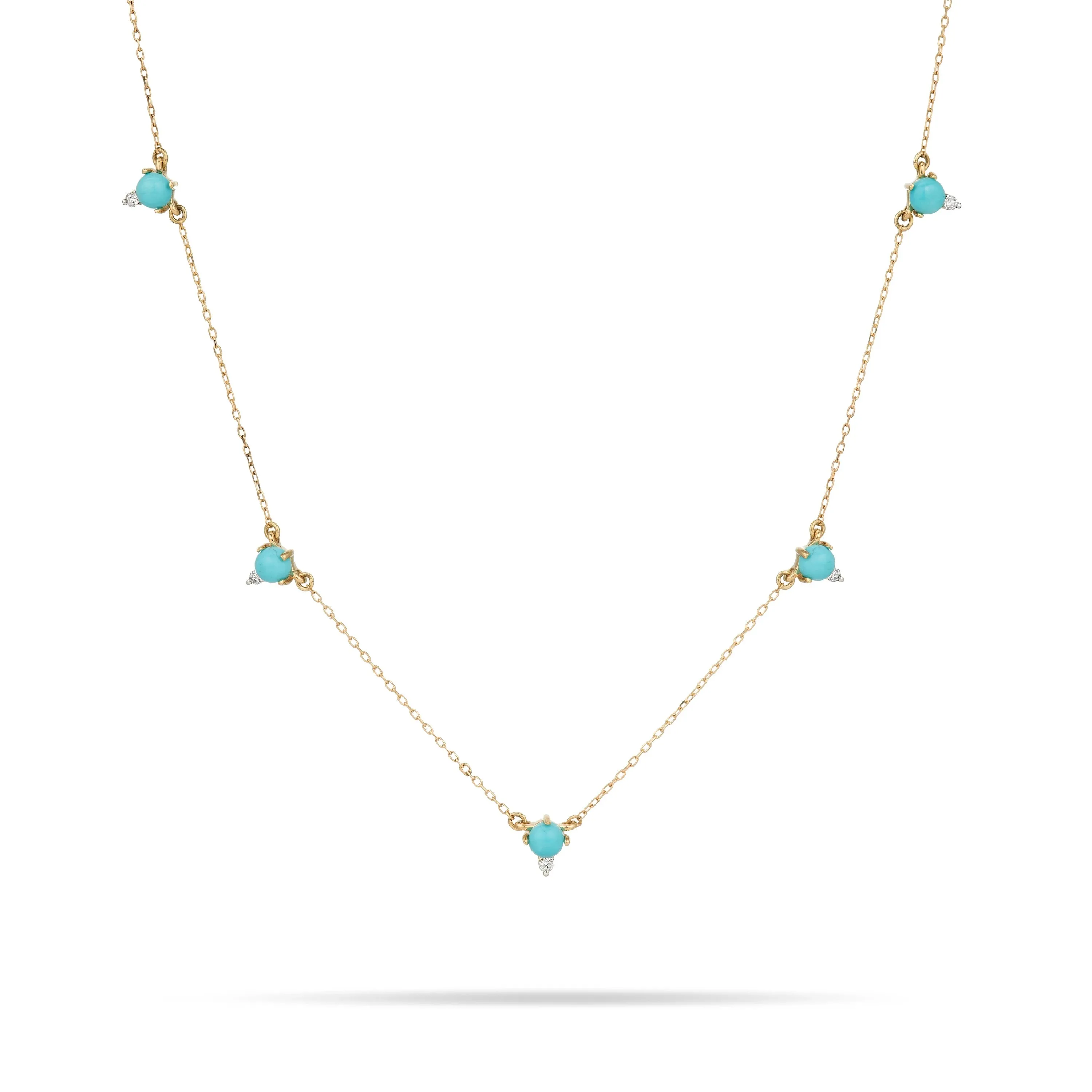 Adina - Turquoise   Round Diamond Chain Necklace in Y14