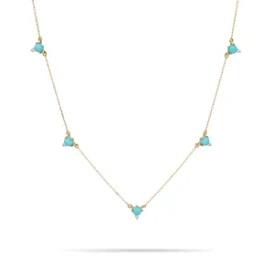 Adina - Turquoise   Round Diamond Chain Necklace in Y14