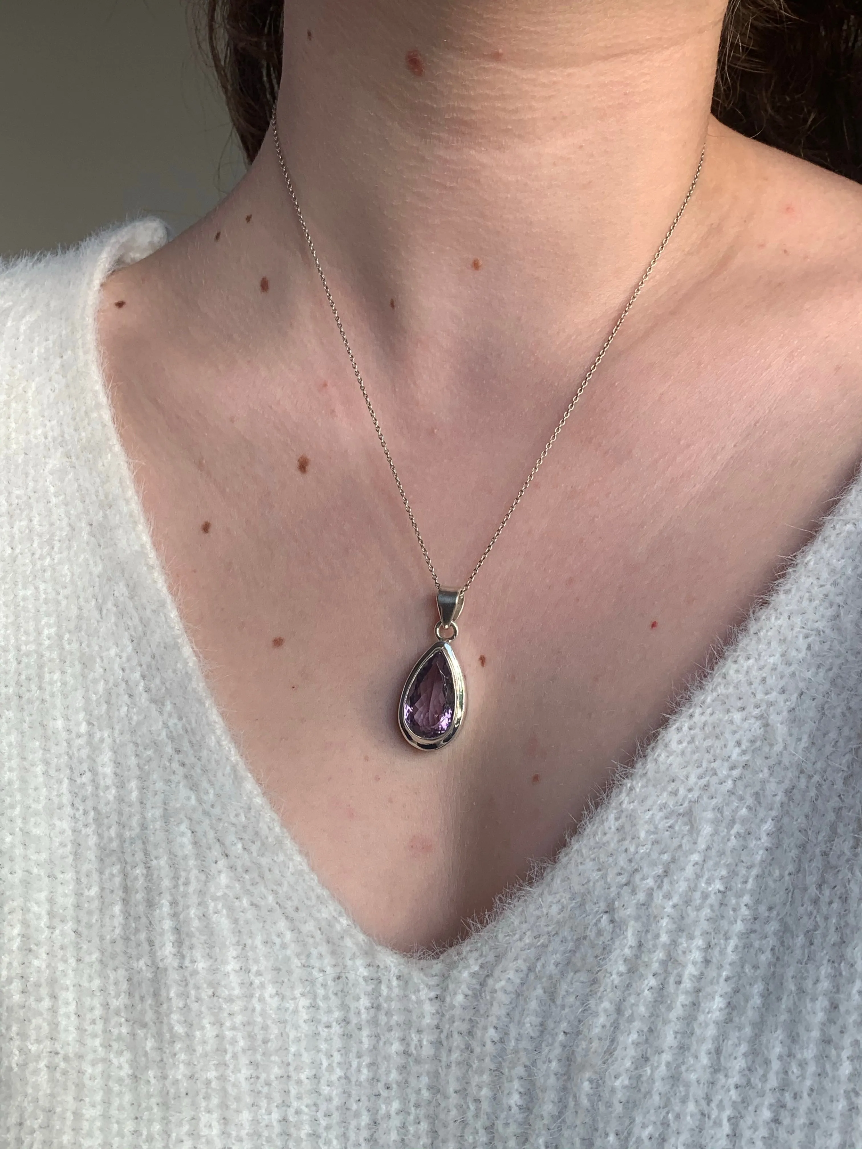 Amethyst Ansley Pendant - Faceted Skinny Teardrop