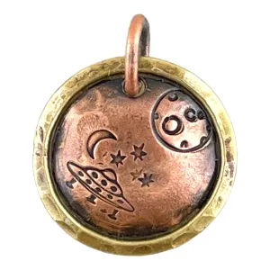 Antiqued Copper Spaceship Pendant or Charm