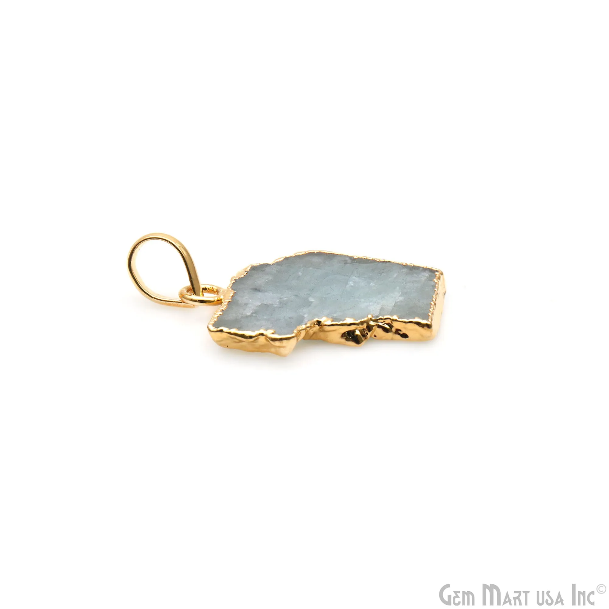 Aquamarine Free Form shape 25x16mm Gold Electroplated Gemstone Single Bail Pendant