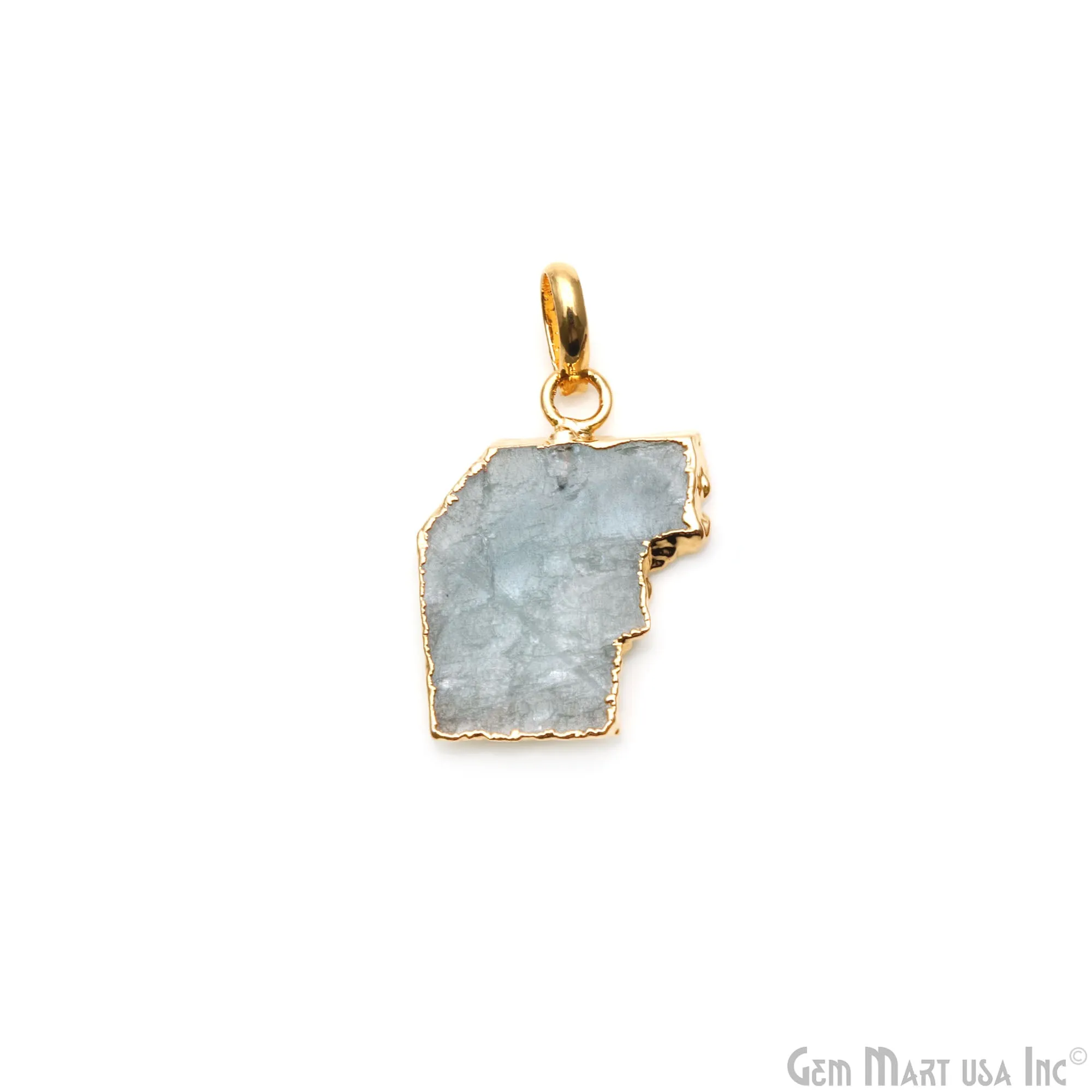 Aquamarine Free Form shape 25x16mm Gold Electroplated Gemstone Single Bail Pendant