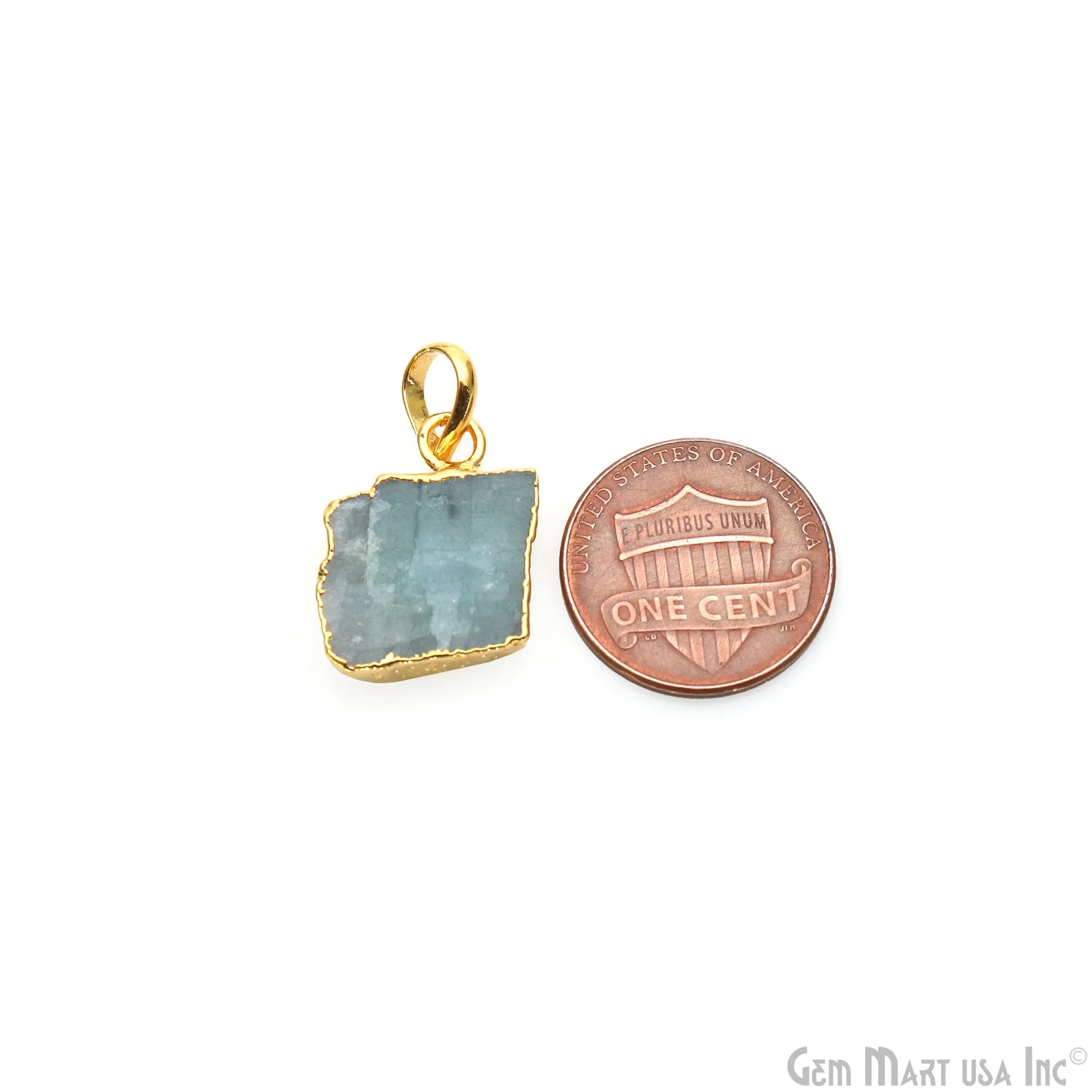 Aquamarine Free Form shape 27x15mm Gold Electroplated Gemstone Single Bail Pendant