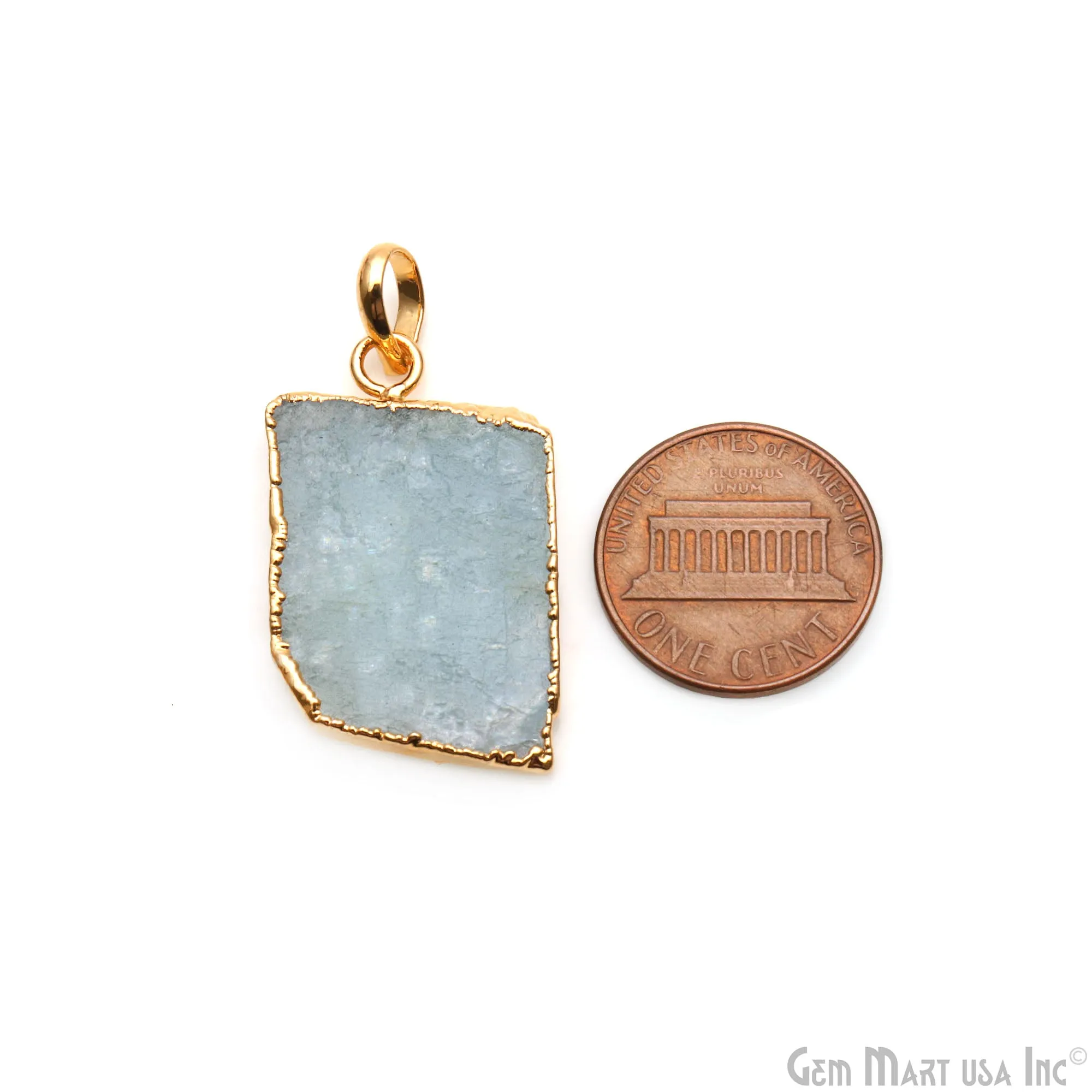 Aquamarine Free Form shape 29x19mm Gold Electroplated Gemstone Single Bail Pendant