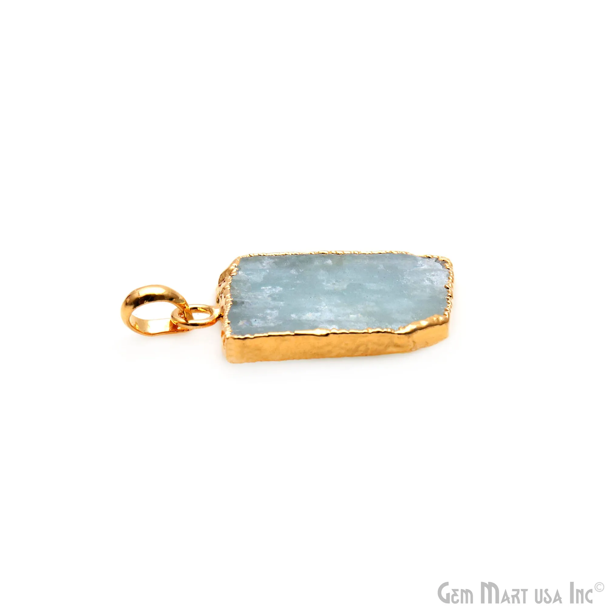 Aquamarine Free Form shape 29x19mm Gold Electroplated Gemstone Single Bail Pendant