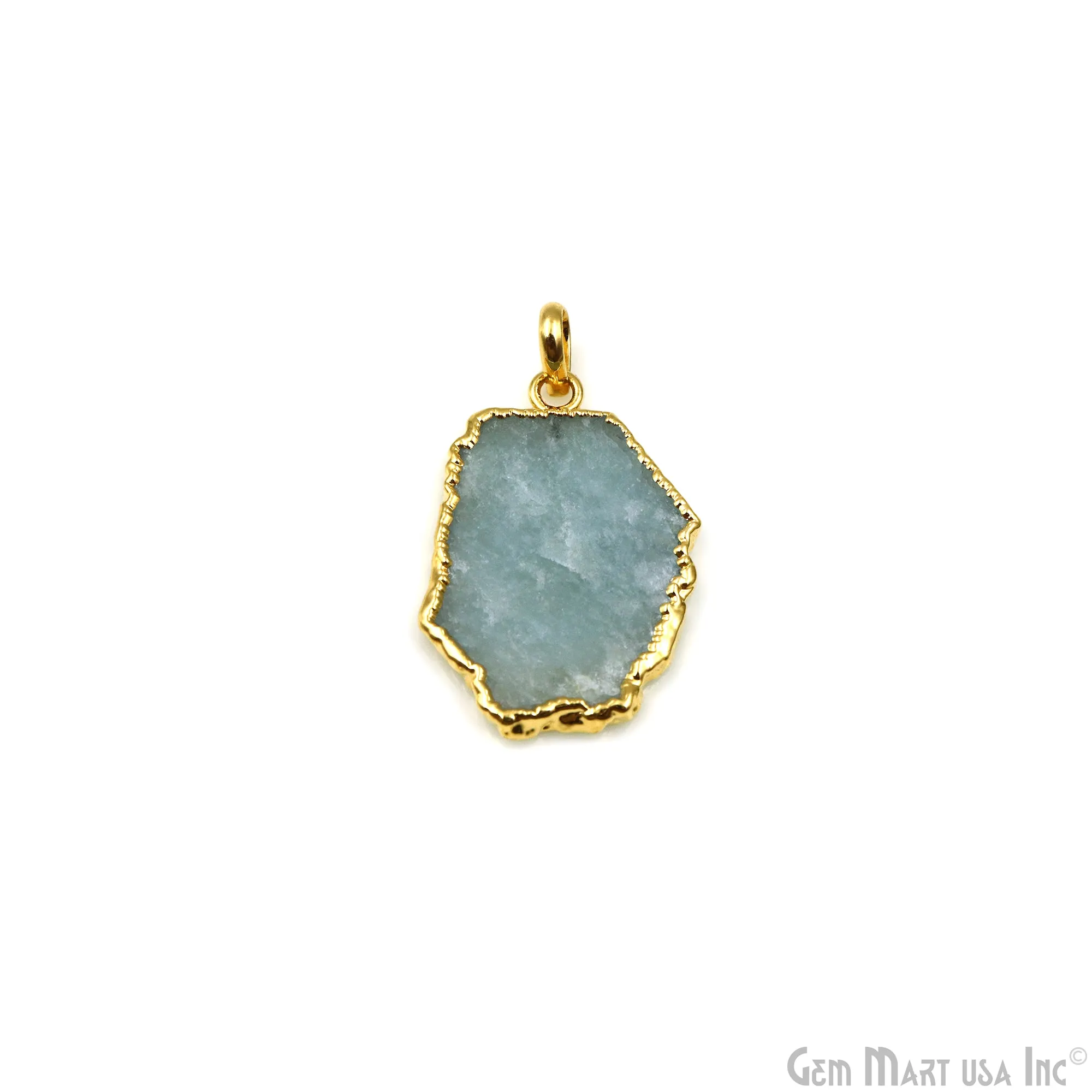 Aquamarine Free Form shape 36x24mm Gold Electroplated Gemstone Single Bail Pendant