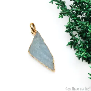 Aquamarine Free Form shape 40x16mm Gold Electroplated Gemstone Single Bail Pendant