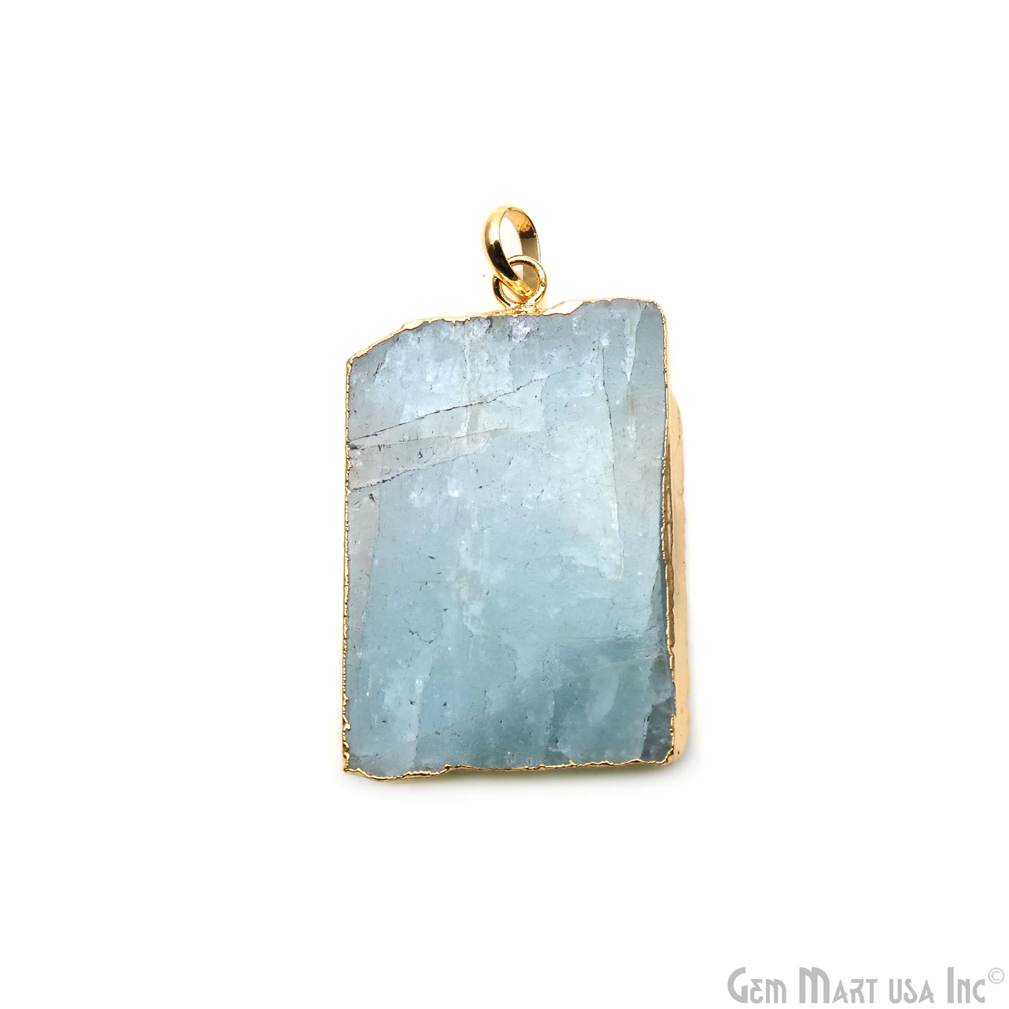 Aquamarine Free Form shape 44x30mm Gold Electroplated Gemstone Single Bail Pendant